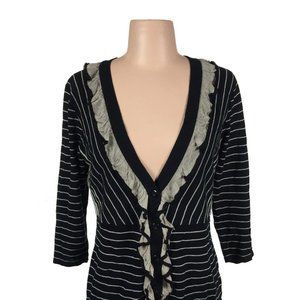 CABI Womens Black Ruffle Button Cardigan